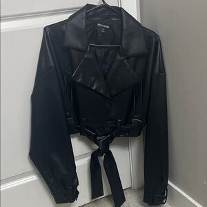 PrettyLittleThing Black Belted Leather Jacket